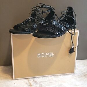 Michael Kors Monterey Gladiator Woven Leather Black  Sandal
